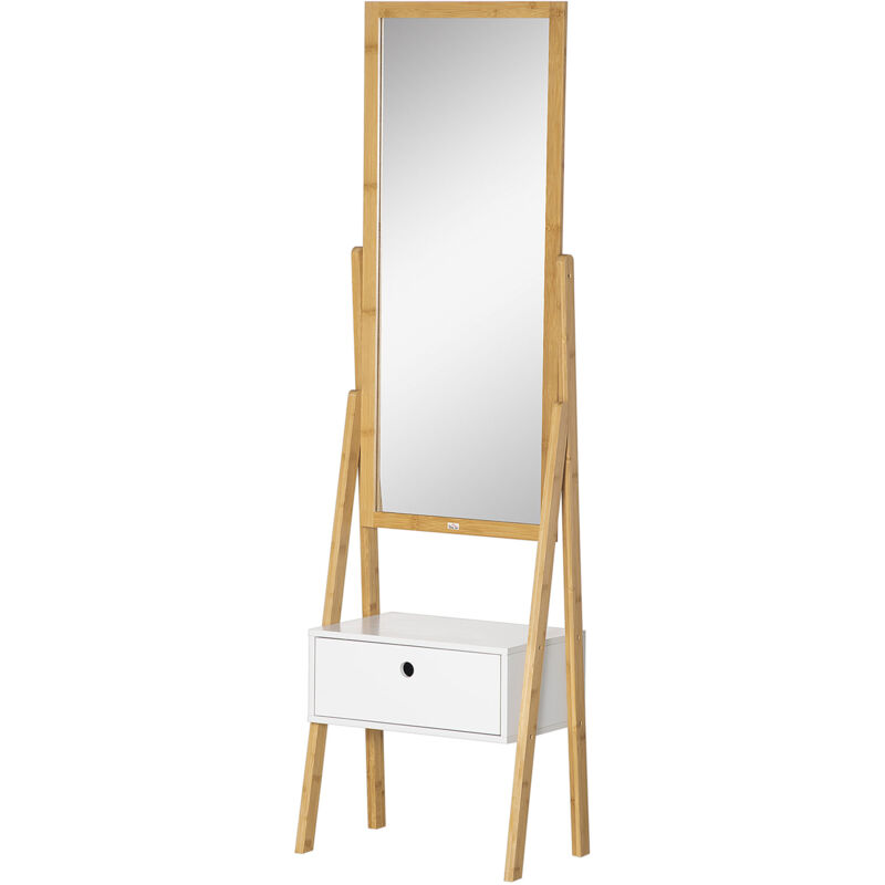 foto del prodotto homcom specchio con cornice in bamb e cassetto in mdf per camera da letto