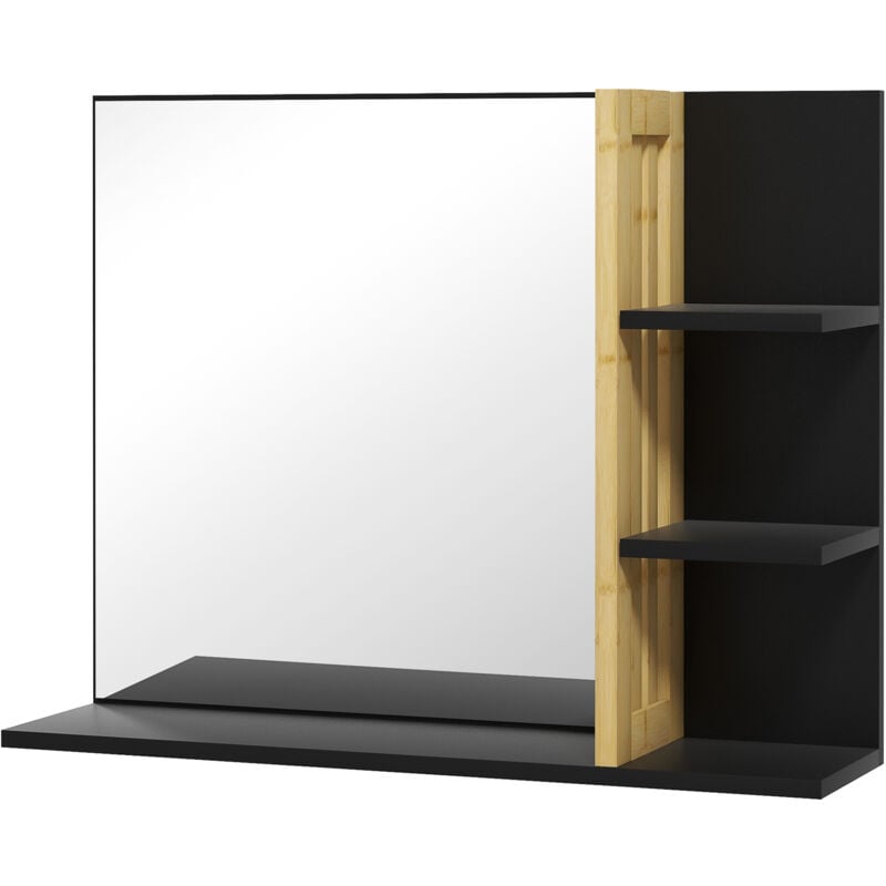 foto del prodotto homcom specchio da bagno moderno a muro in legno a 4 ripiani 45x15x58.5cm nero