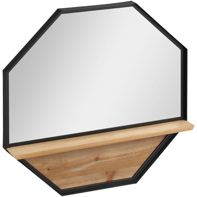 foto del prodotto homcom specchio da parete ottagonale con mensola in legno e metallo 61x61cm nero
