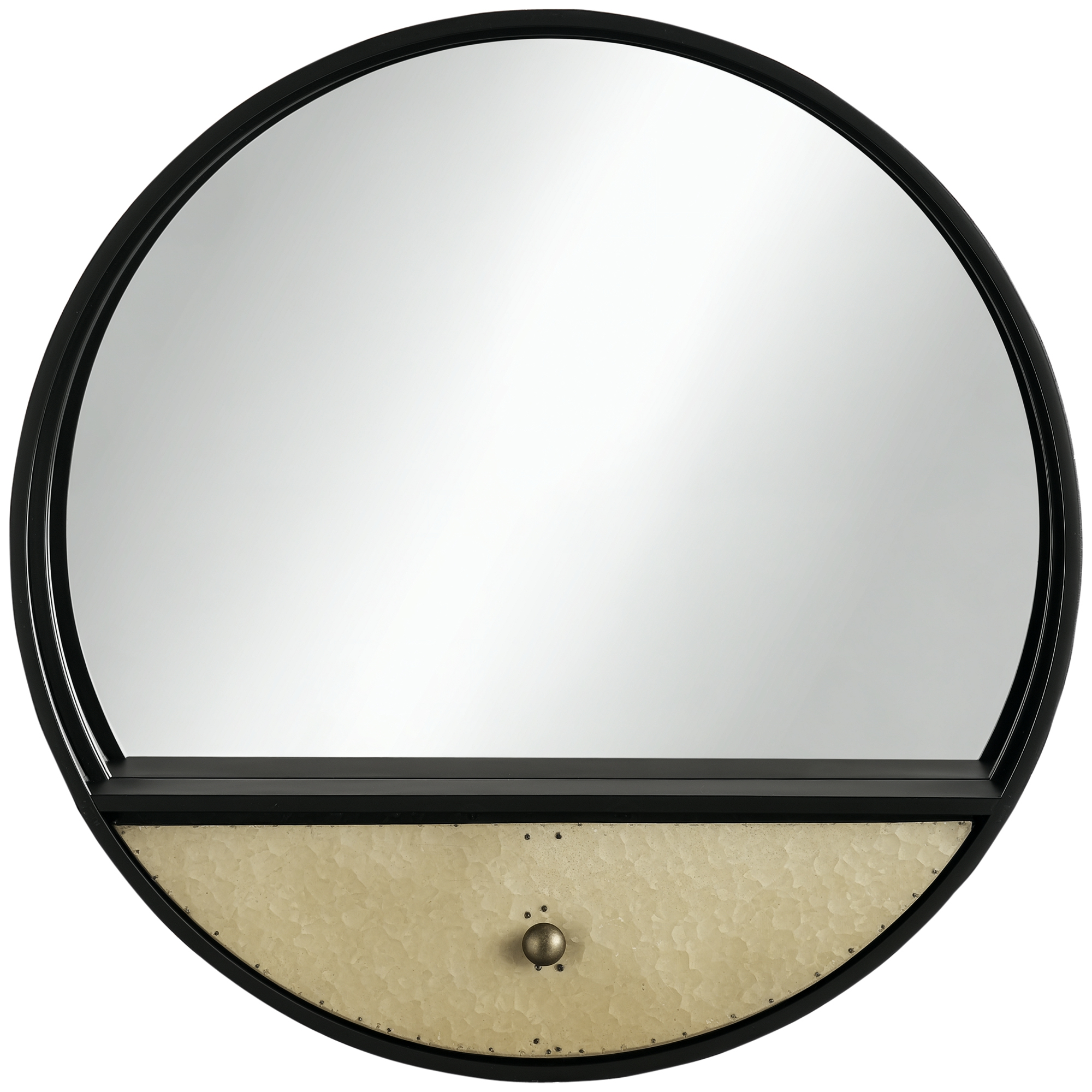 foto del prodotto homcom specchio da parete rotondo da 61cm con cassetto e cornice in metallo nero aosom