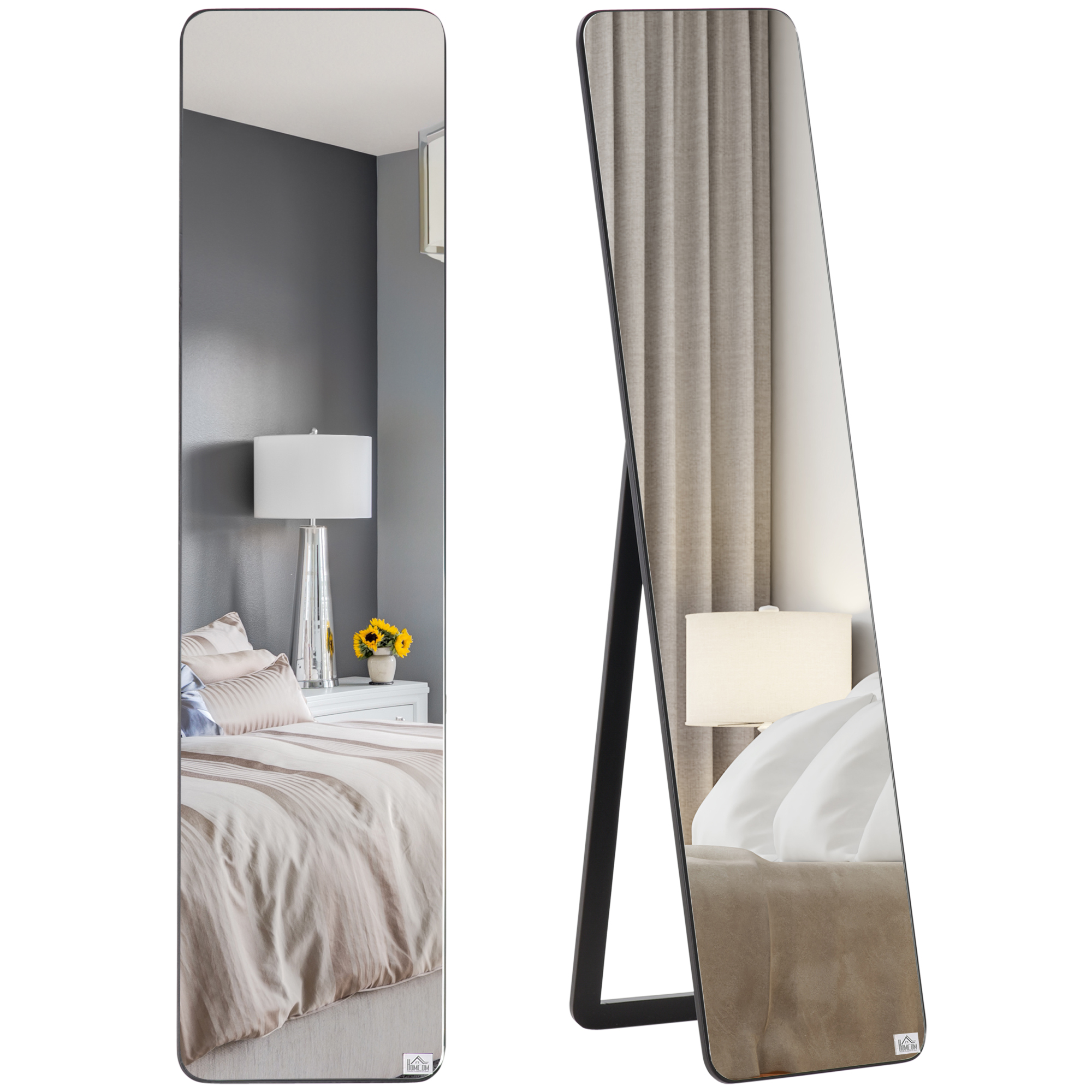 foto del prodotto homcom specchio decorativo da terra e parete con struttura in legno pieghevole per camera da letto e soggiorno design moderno colore nero aosom