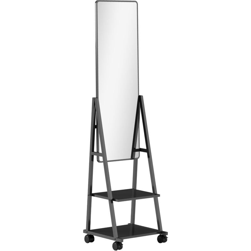 foto del prodotto homcom - specchio moderno con 2 ripiani contenitori in acciaio e truciolato nero