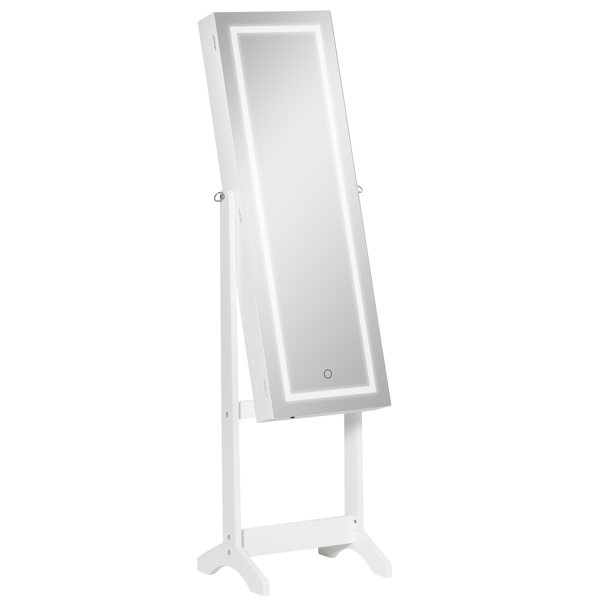 foto del prodotto homcom specchio portagioie autoportante con luce led, inclinazione regolabile e serratura, 46x36.5x151.5cm aosom