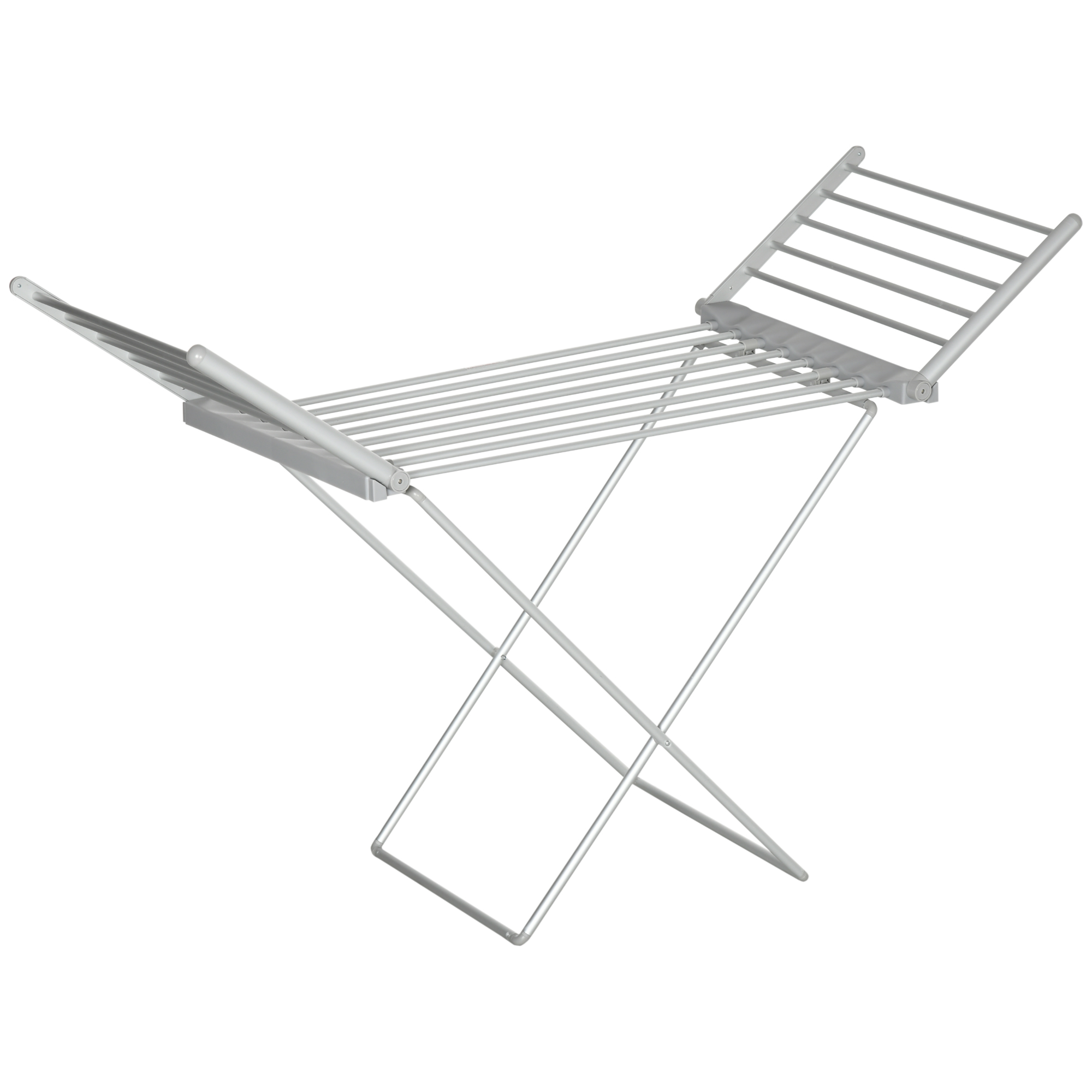 foto del prodotto homcom stendino elettrico riscaldato salvaspazio in alluminio pieghevole per asciugatura veloce e comoda 144x53x96cm argento aosom