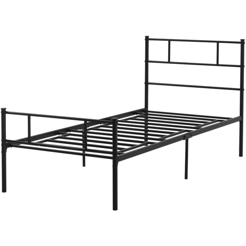 foto del prodotto homcom struttura letto una piazza in acciaio 95x211x100cm con doghe e testiera