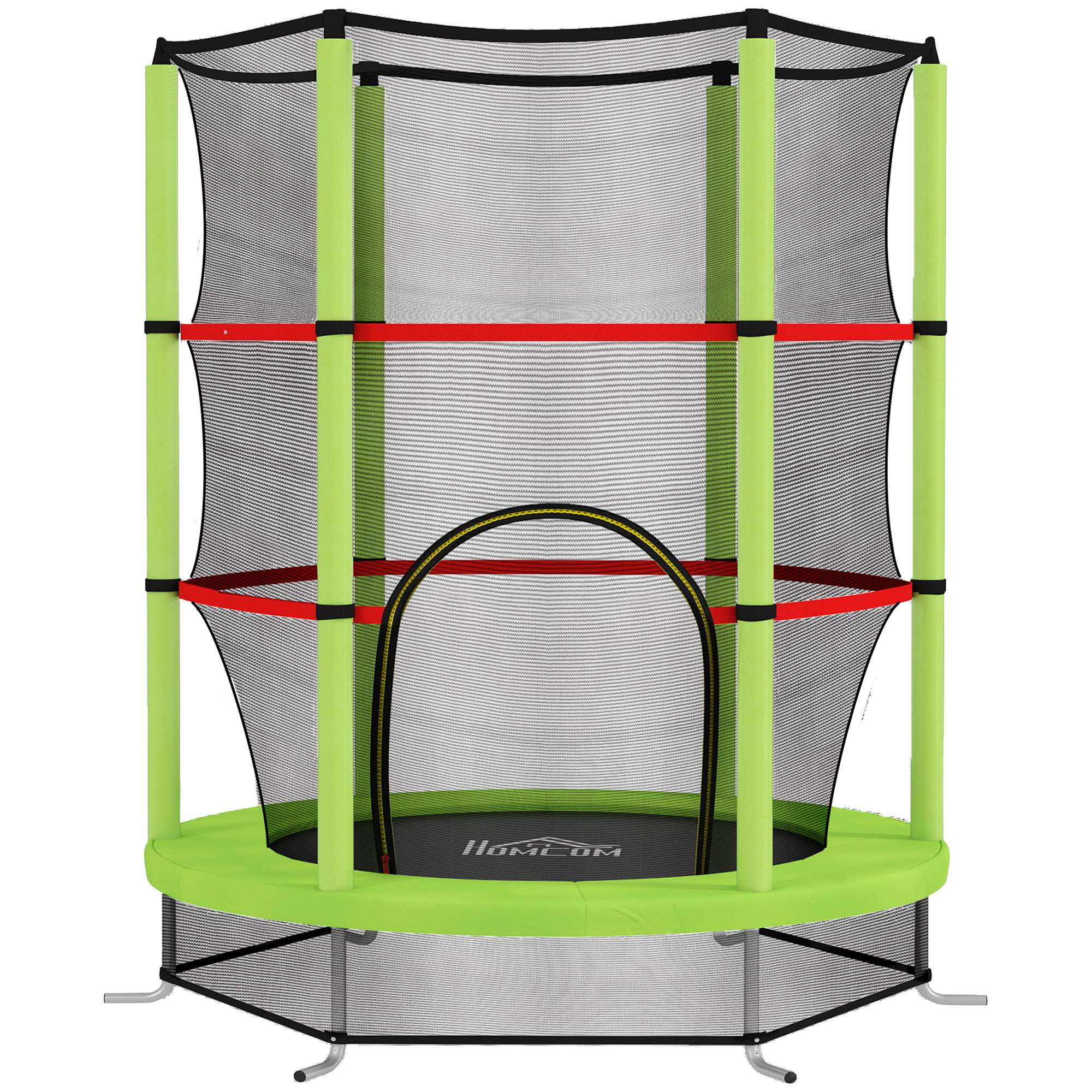 foto del prodotto homcom tappeto elastico per bambini 3-6 anni con rete di protezione, 6 colonne e 3 ingressi, 140x190 cm, verde e nero