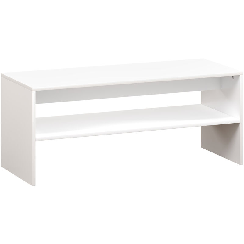 foto del prodotto homcom tavolino basso moderno 2 livelli con ripiano aperto in truciolato bianco