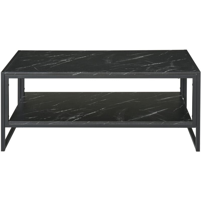 foto del prodotto homcom tavolino da caff nero effetto marmo con ripiano inferiore 106x50x45cm