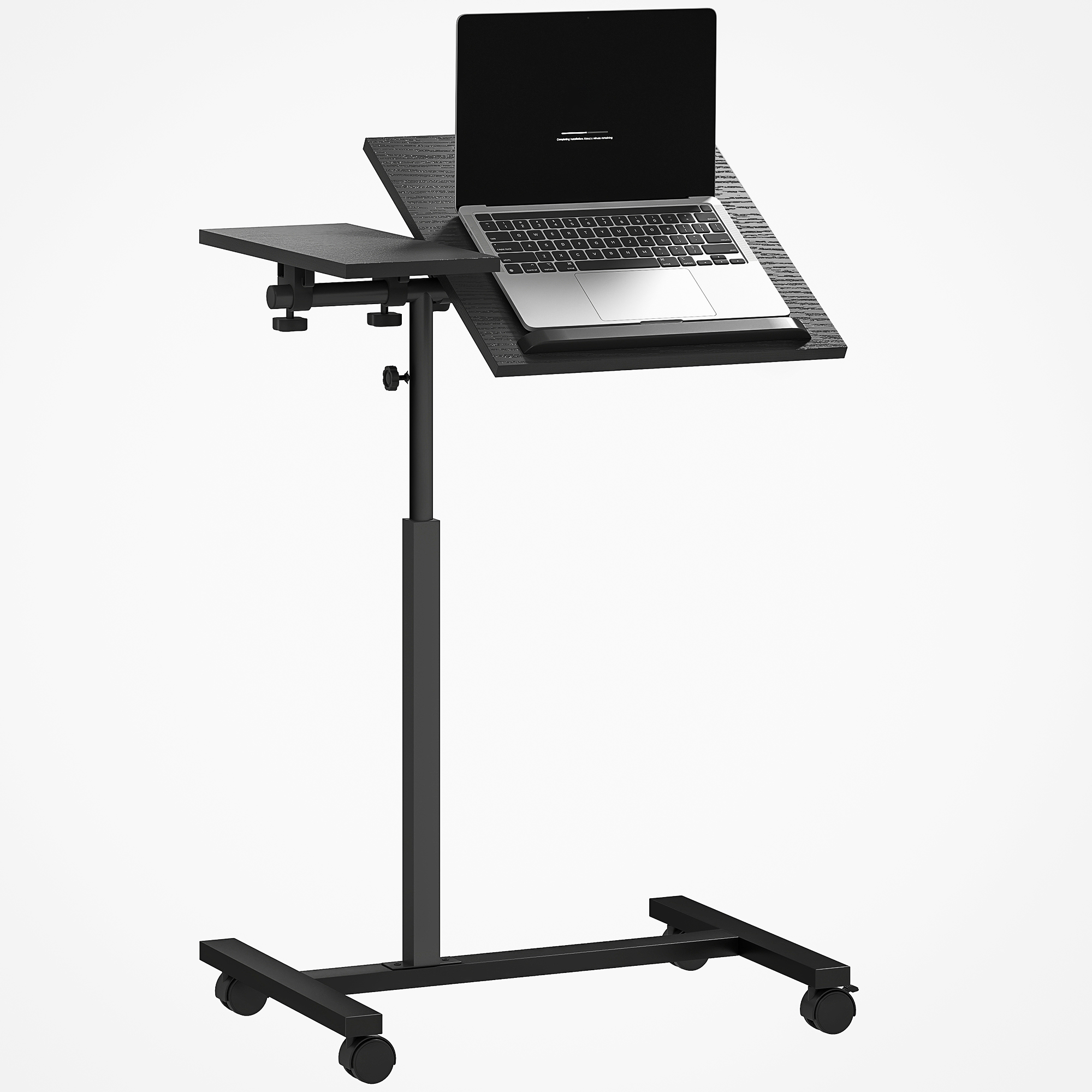 foto del prodotto homcom tavolino da divano porta pc a forma di c con ruote bloccabili e piano inclinabile, nero aosom italy