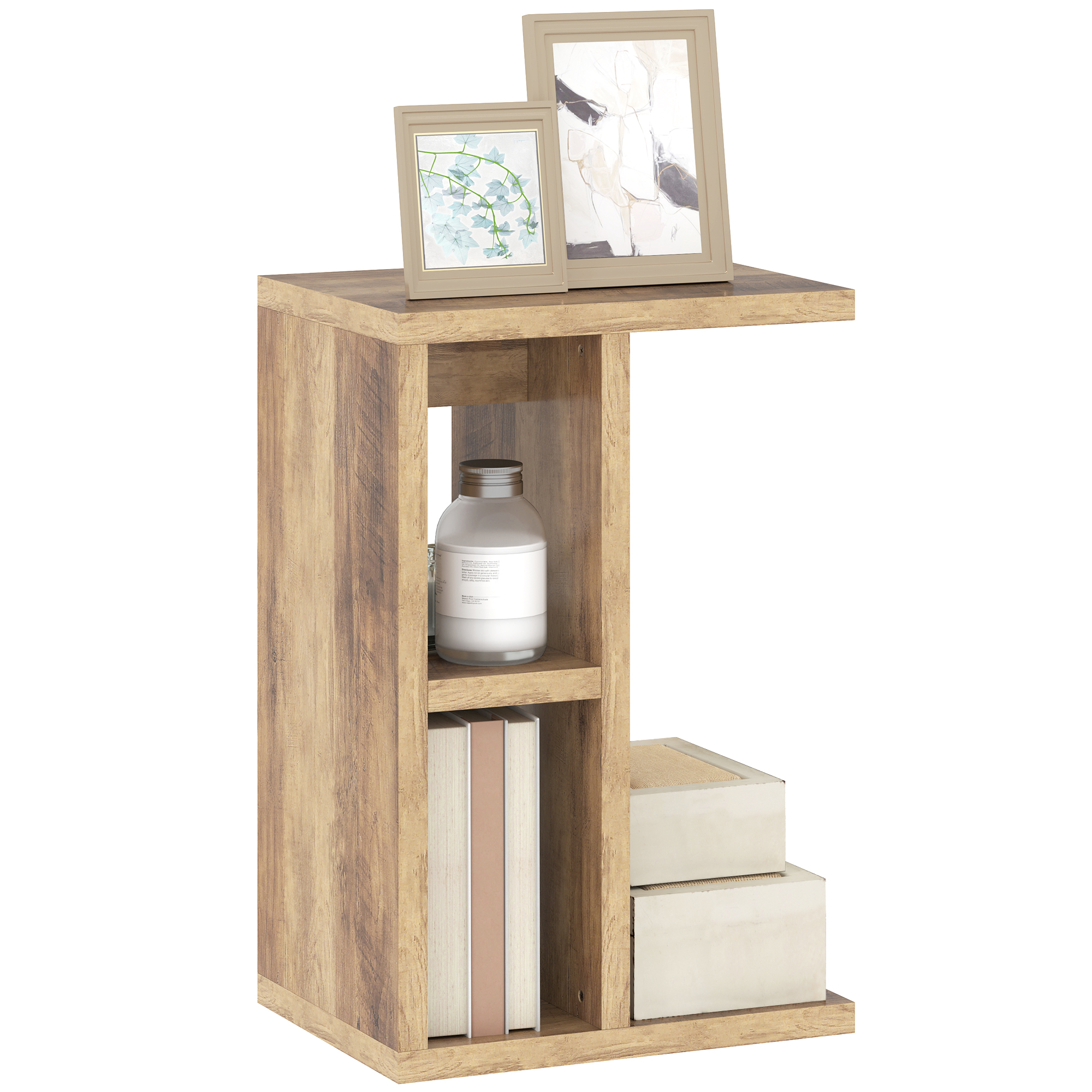 foto del prodotto homcom tavolino da salotto a c con 3 ripiani e 2 scomparti aperti salvaspazio, 40x30x60 cm, marrone