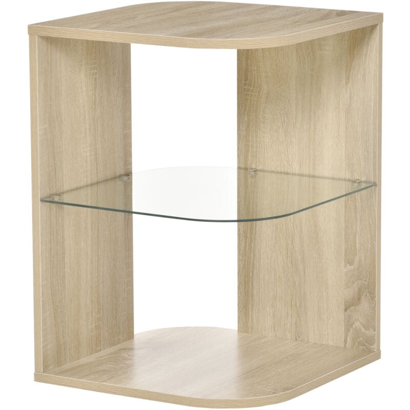 foto del prodotto homcom tavolino da salotto multiuso in legno e vetro design moderno 40x40x56cm