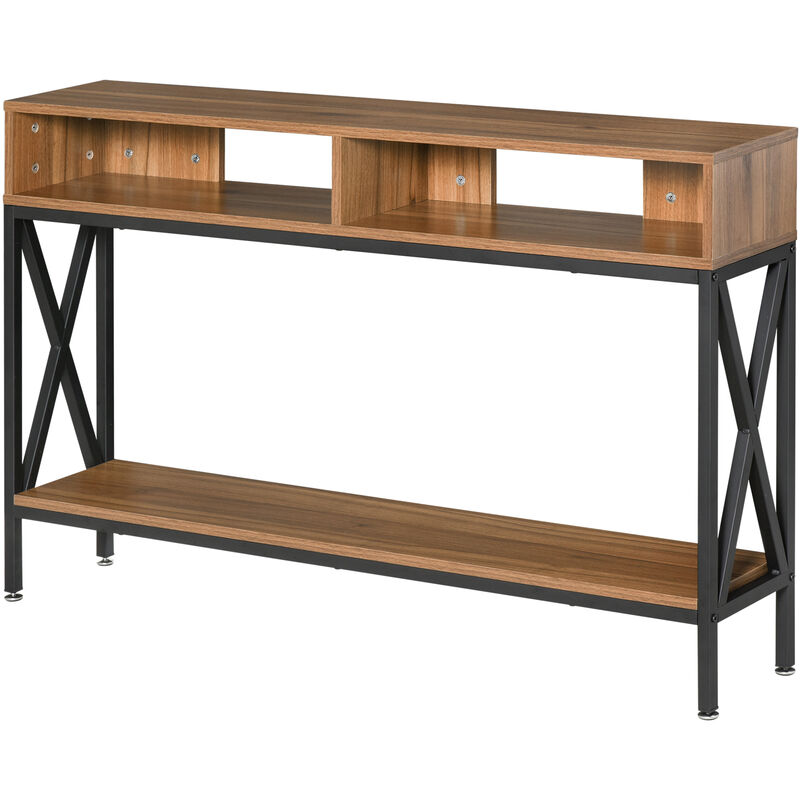 foto del prodotto homcom tavolo consolle stile industriale 3 ripiani legno metallo color noce nero