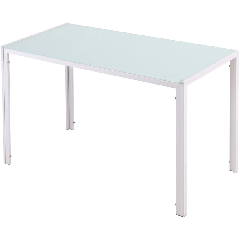foto del prodotto homcom tavolo da pranzo moderno rettangolare metallo e vetro 120x60x75cm bianco