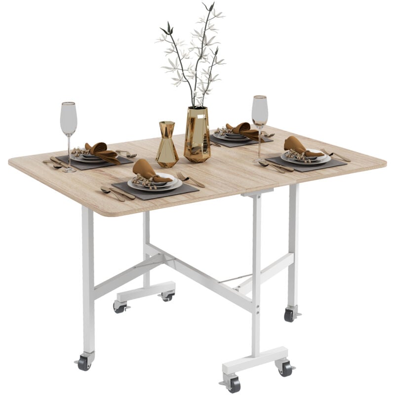 foto del prodotto homcom tavolo da pranzo pieghevole 2 ribalte con rotelle 120x80x73cm rovere