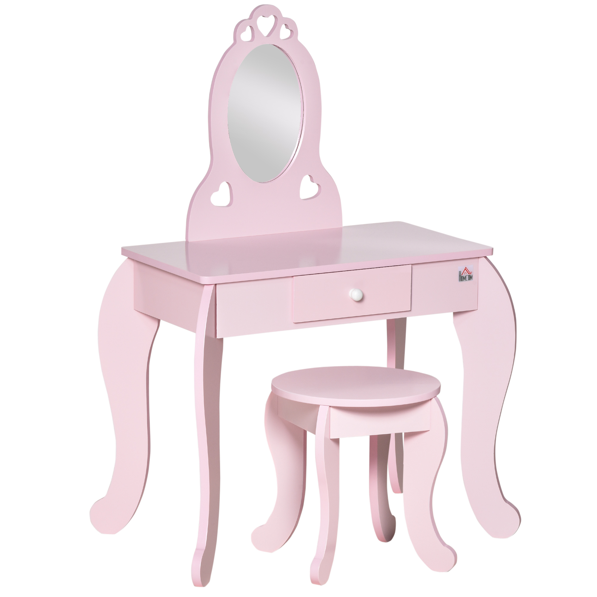 foto del prodotto homcom tavolo da trucco per bambini in legno con sgabello e specchio elegante cassetto funzionale design rosa per camera dei bambini aosom