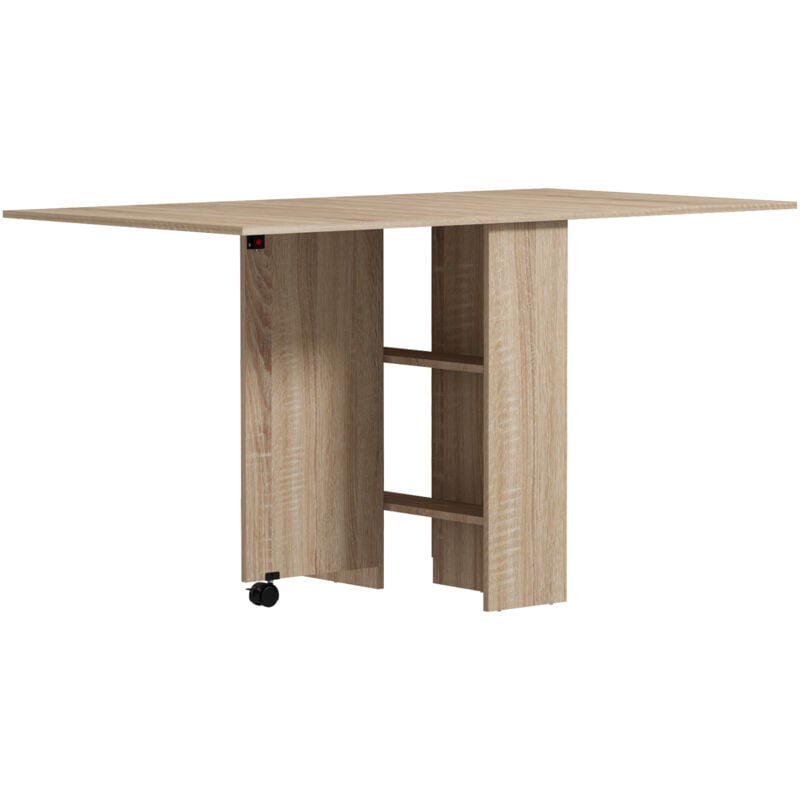 foto del prodotto homcom tavolo pieghevole 6 posti con ripiani e rotelle integrate legno naturale