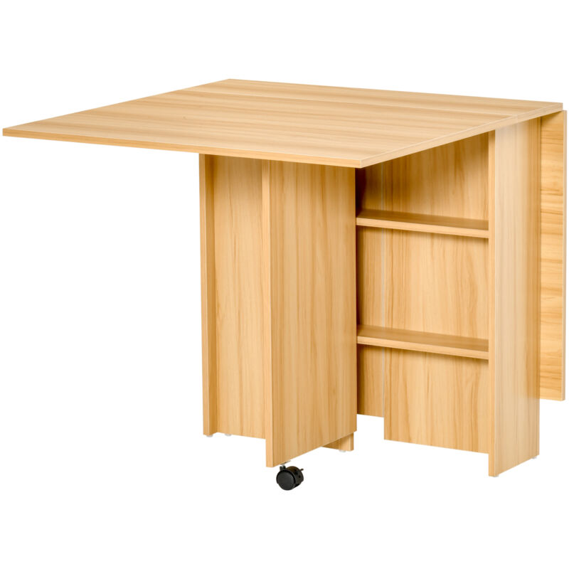 foto del prodotto homcom tavolo pieghevole con ruote e 2 ribalte multiuso casa e ufficio in legno