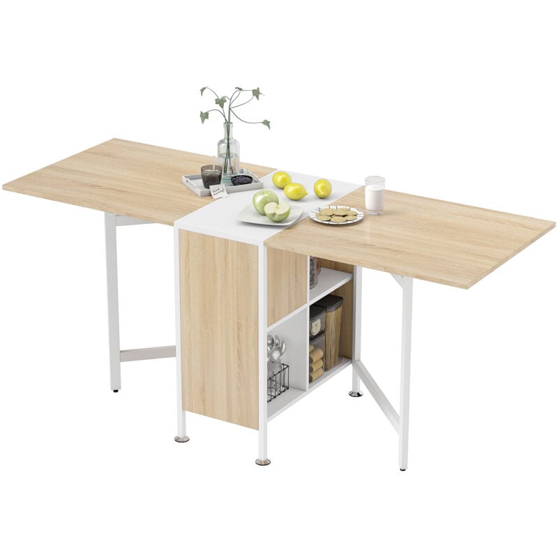 foto del prodotto homcom tavolo pieghevole multiuso con 4 scompartimenti in legno 169x60x75cm