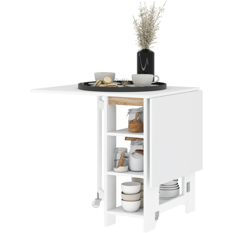 foto del prodotto homcom tavolo pieghevole per 4 persone 2 ribalte e ripiani 120x60x75cm bianco
