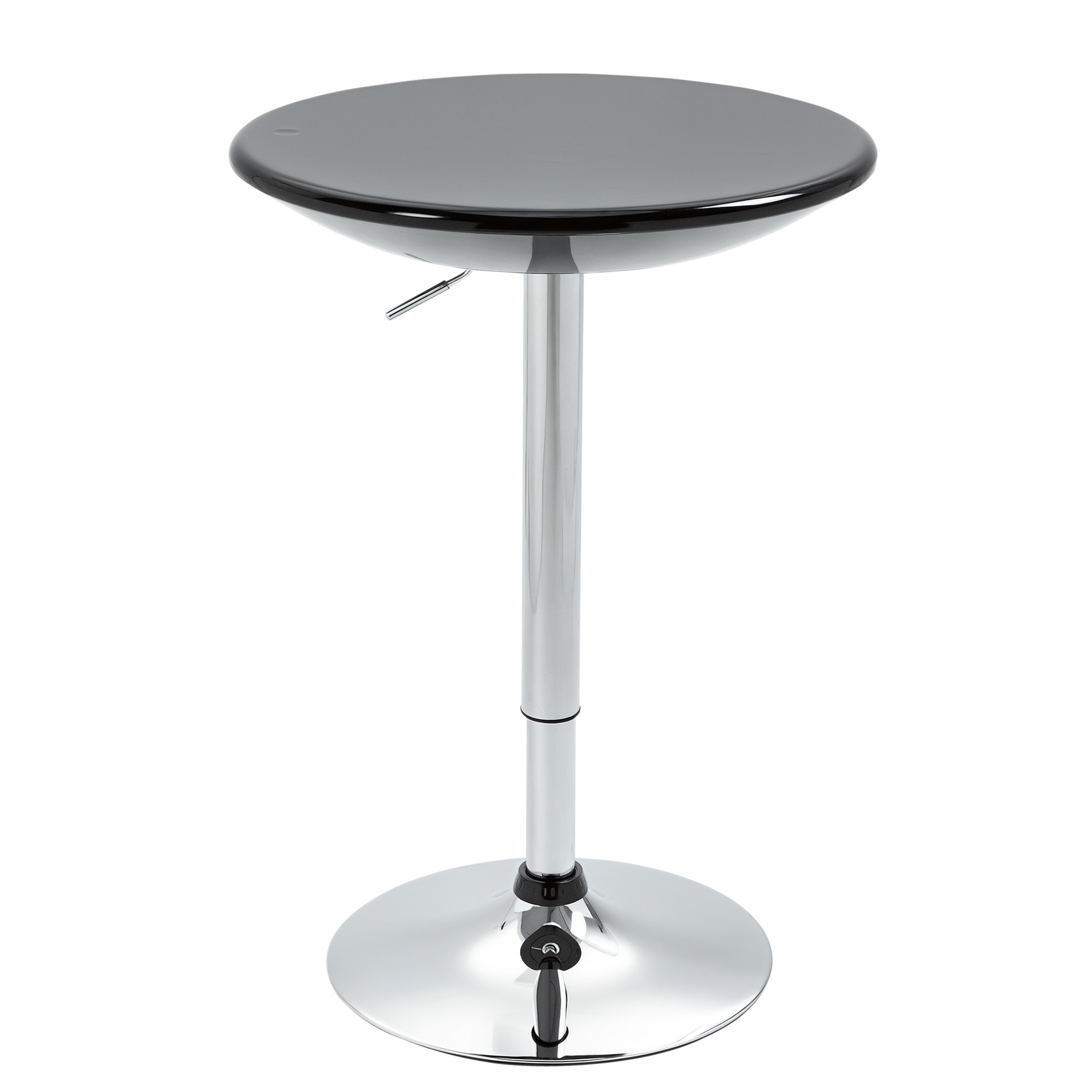 foto del prodotto homcom tavolo rotondo da bar nero, con piano girevole, altezza regolabile, base in acciaio, 61x76-97cm, design moderno e funzionale aosom