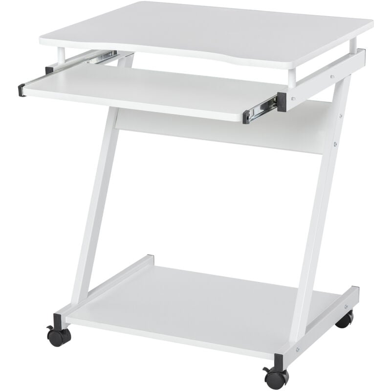 foto del prodotto homcom tavolo scrivania porta pc piano tastiera a scomparsa e 4 ruote bianco