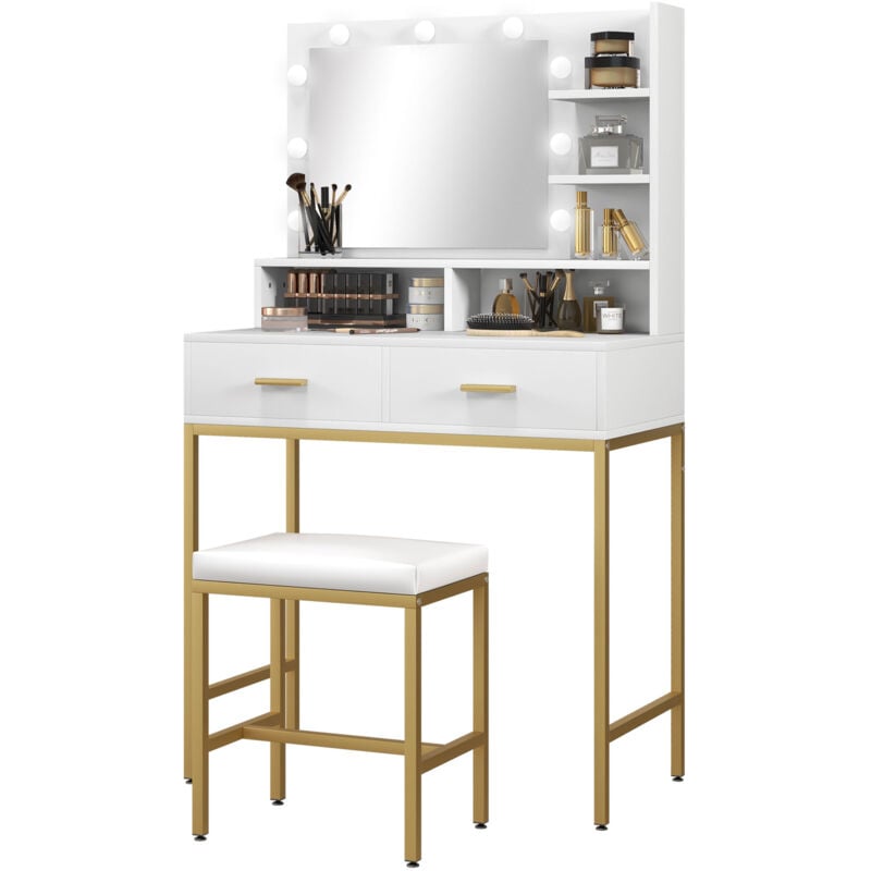 foto del prodotto homcom toeletta da trucco con specchio e sgabello in truciolato e mdf bianco
