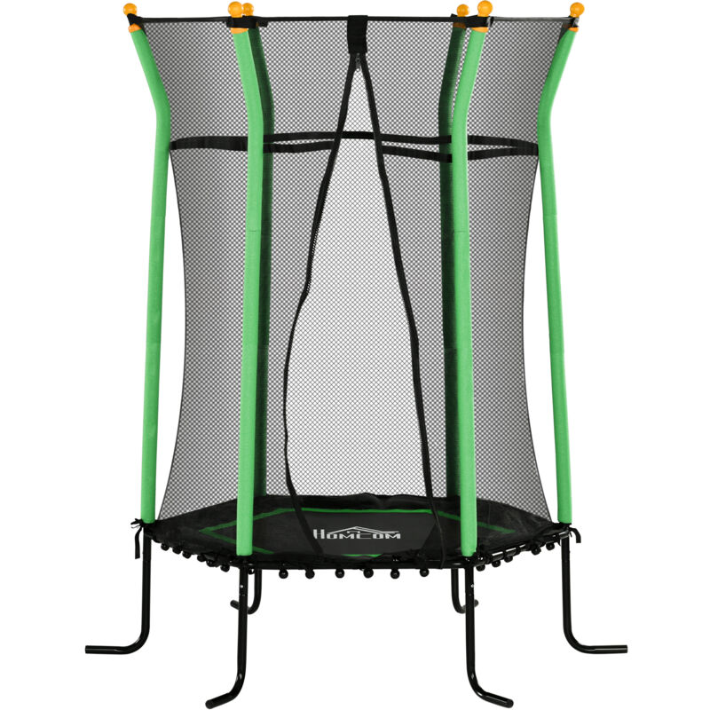 foto del prodotto homcom trampolino elastico per bambini con ingresso a zip e pali imbottiti verde
