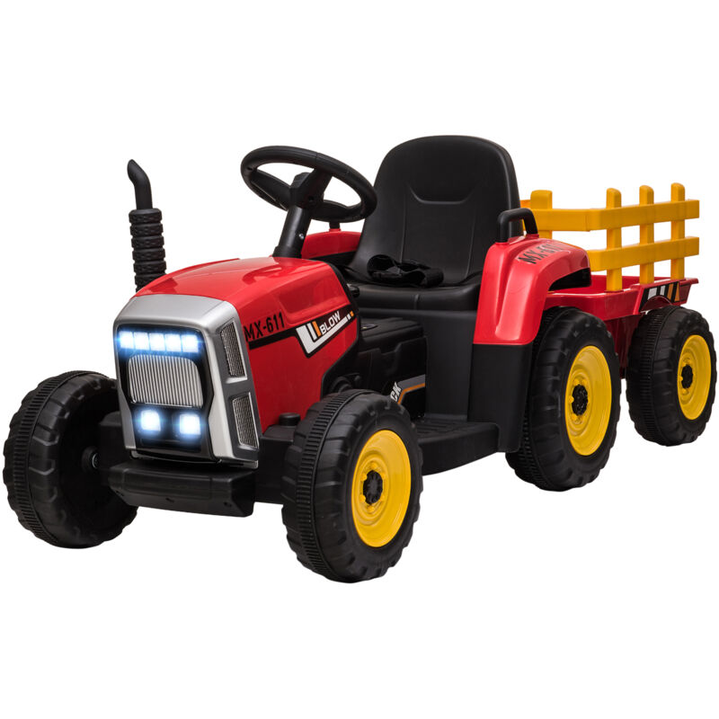foto del prodotto homcom trattore per bambini elettrico 12v con rimorchio e telecomando rosso