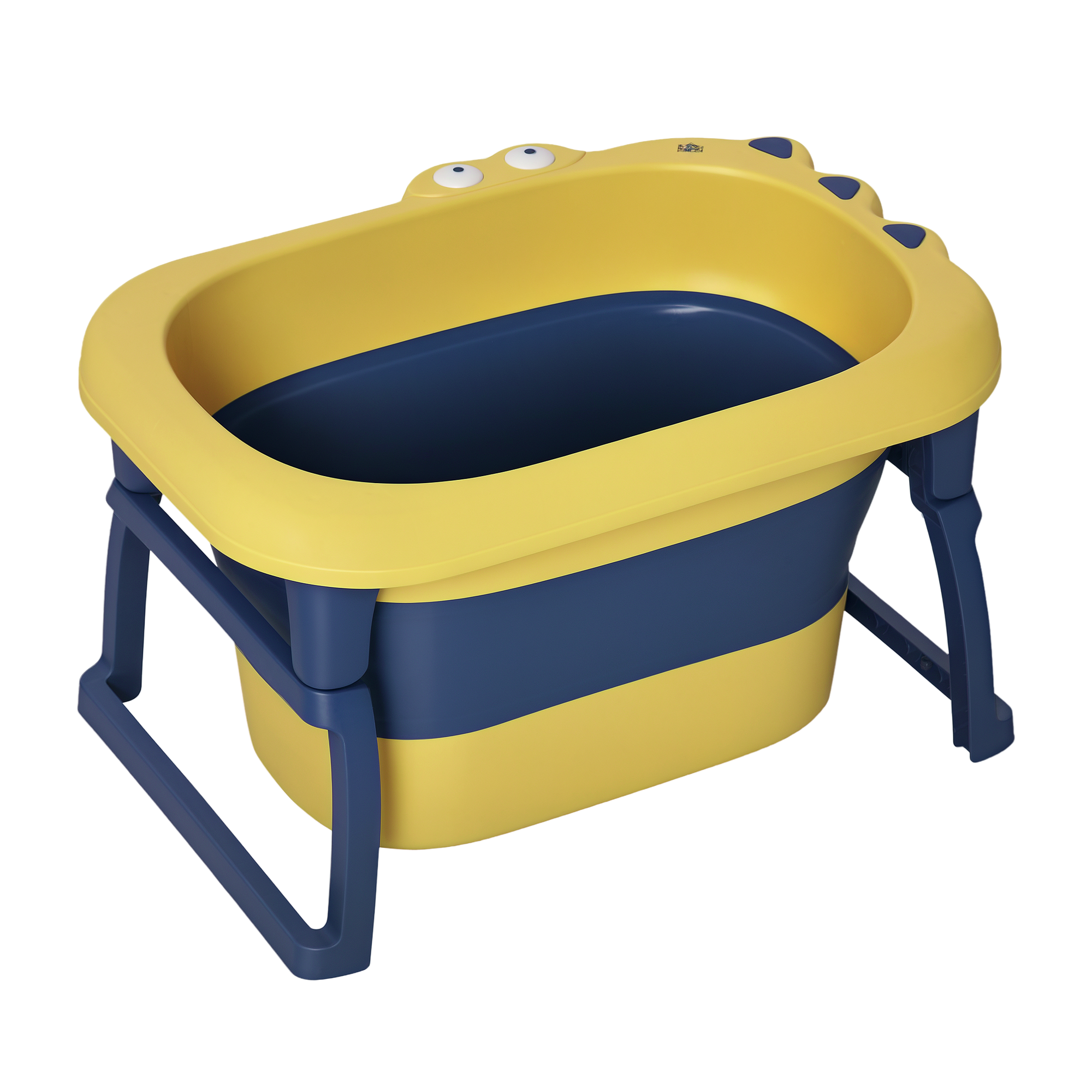 foto del prodotto homcom vaschetta bagnetto pieghevole per neonati e bambini di 0-6 anni, in plastica antiscivolo, blu e giallo, 75.3x55.4x43cm aosom