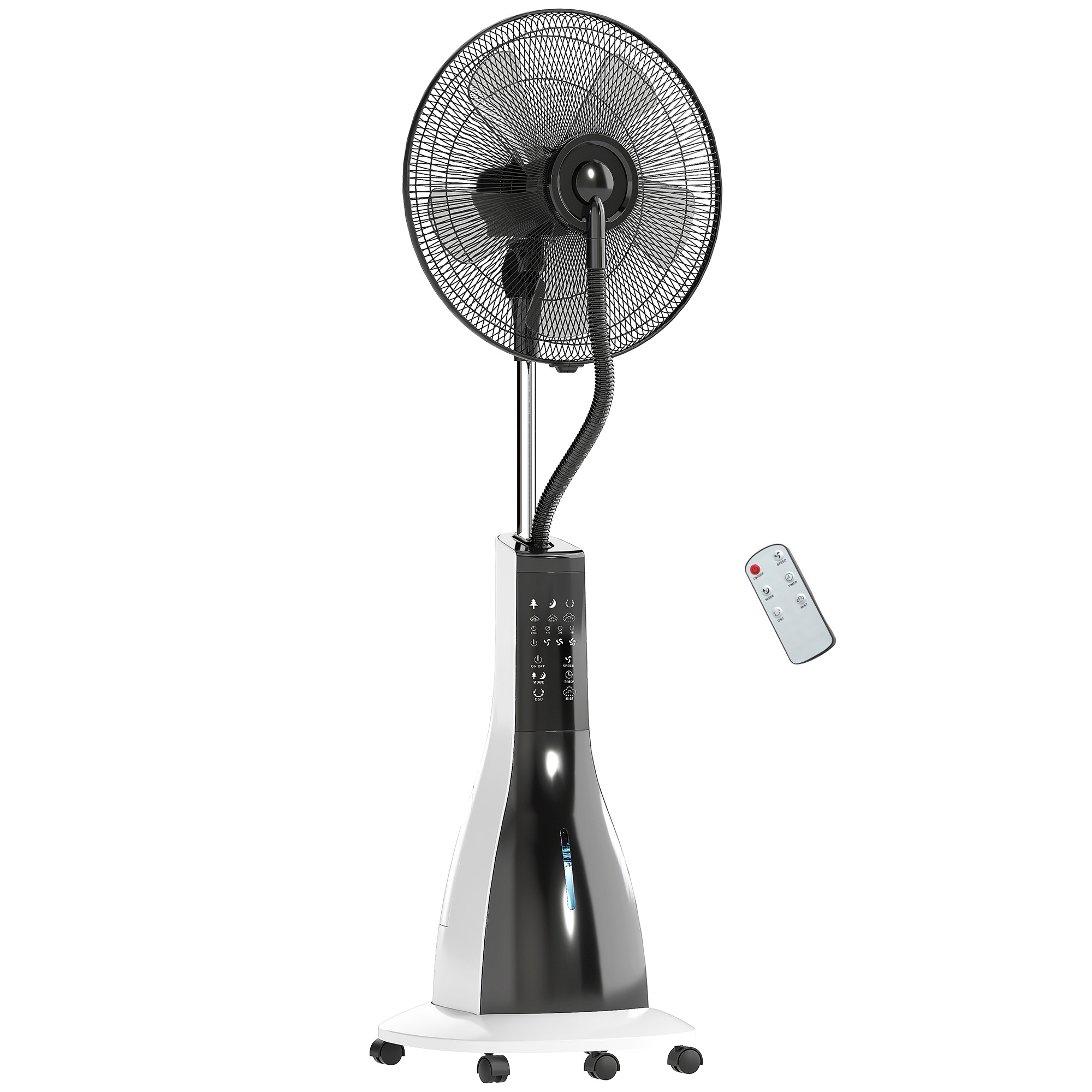 foto del prodotto homcom ventilatore a nebulizzazione da 3l a 3 modalità e 3 velocità, in plastica e metallo, 50x40x125 cm, bianco e nero