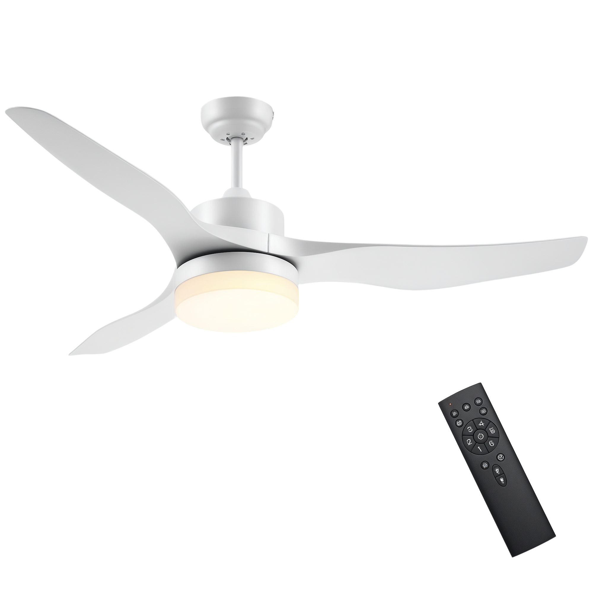 foto del prodotto homcom ventilatore da soffitto con luce led regolabile in 3 modalità e telecomando incluso, 6 velocità, per interni, 132x40 cm, bianco aosom