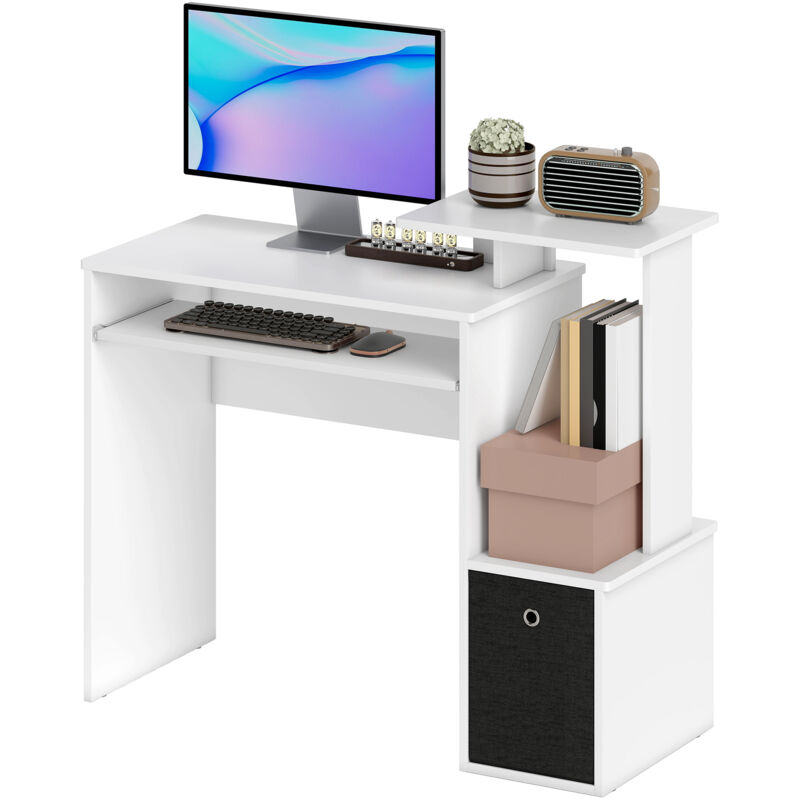 foto del prodotto homcom vinsetto scrivania porta pc con mensola per tastiera in legno cassetto tessuto
