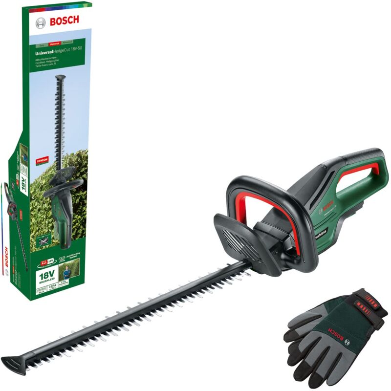 foto del prodotto home and garden tagliasiepi a batteria universalhedgecut 18v 50 senza batteria, sistema da 18 volt, lunghezza lama 50 cm, con guanti da giardinaggio