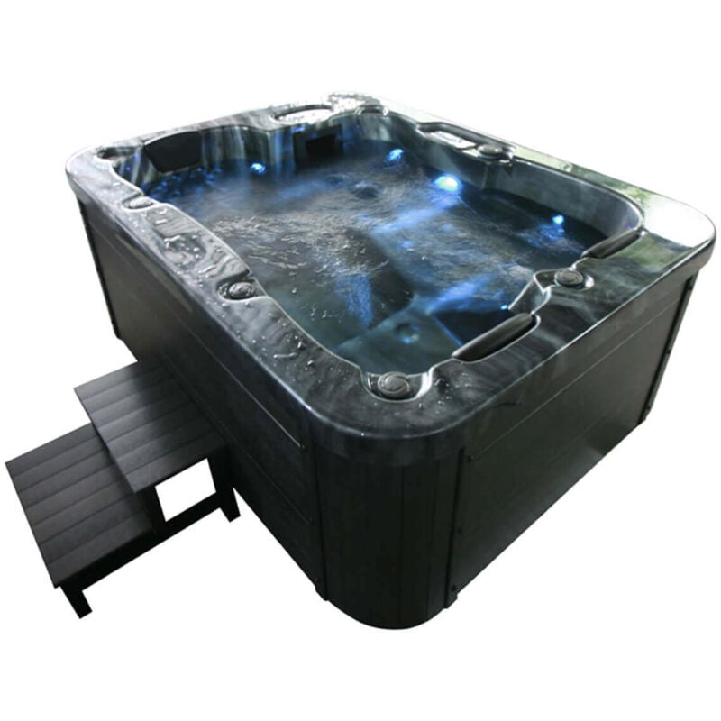foto del prodotto home deluxe idromassaggio da esterno marmo nero con scale e copertura termica dotazioni con scale e copertura termica