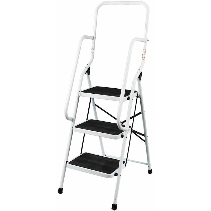 foto del prodotto home discount home vida scala a 3 gradini con corrimano di sicurezza, pieghevole, antiscivolo, opaca, sicura e resistente