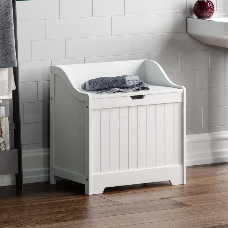 foto del prodotto home discount priano armadio bagno, armadietto cassettiera pattumiera in legno per biancheria, bianco