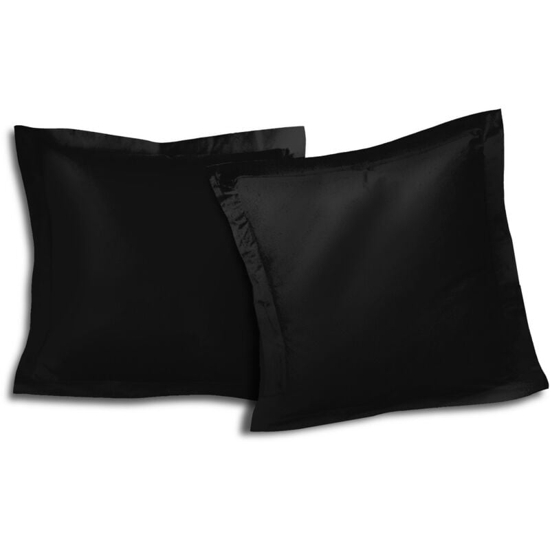 foto del prodotto home linge passion lot de 2 taies d oreiller volant plat piqu 57 fils, coton, noire, 63x63 cm hp61342
