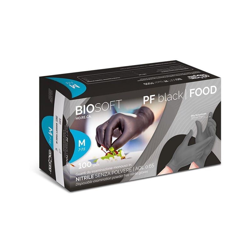 foto del prodotto homegarden guanti monouso in nitrile nero senza polvere glovely biosoft pf black food 100pz, xl 