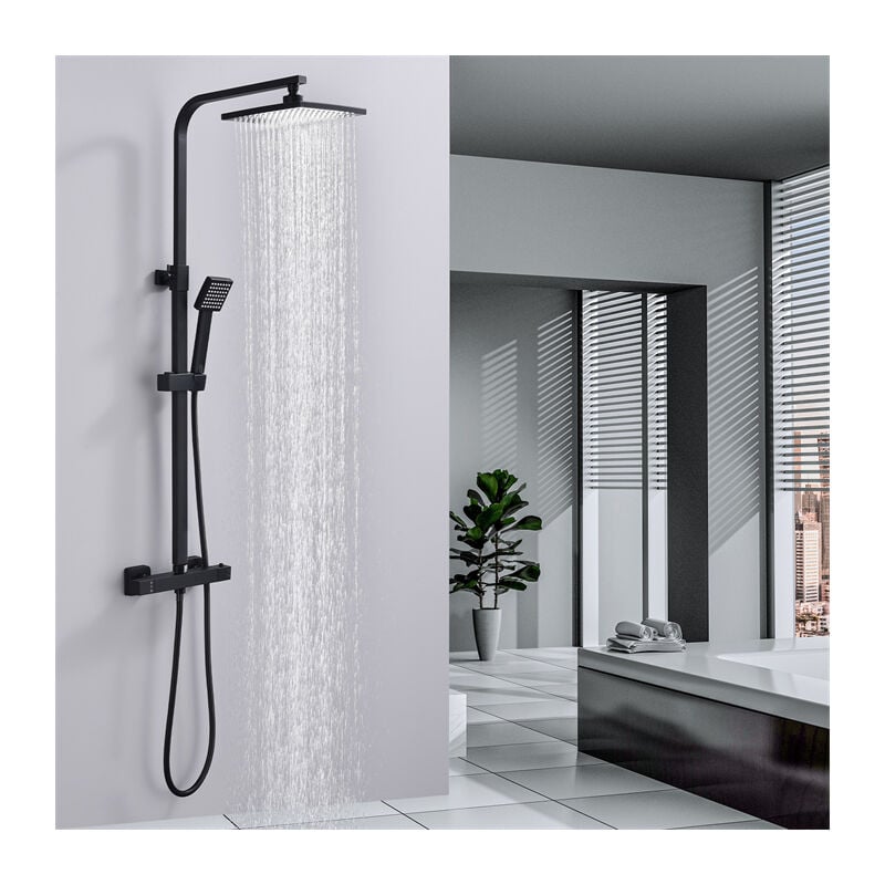 foto del prodotto homelody colonna doccia termostatica nera set doccia sistema doccia con miscelatore in ottone kit doccia regolabile in altezza