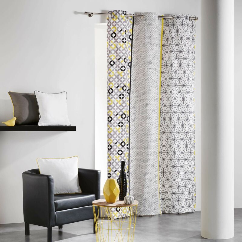 foto del prodotto homemaison douceur d int rieur cotone da interno, remix, tenda a occhielli, cotone, grigio giallo, 140 x 240 cm