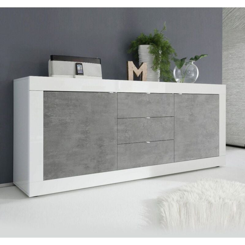 foto del prodotto homemania - madia linea basic con 2 ante e 3 cassetti in finitura bianco lucido e beton