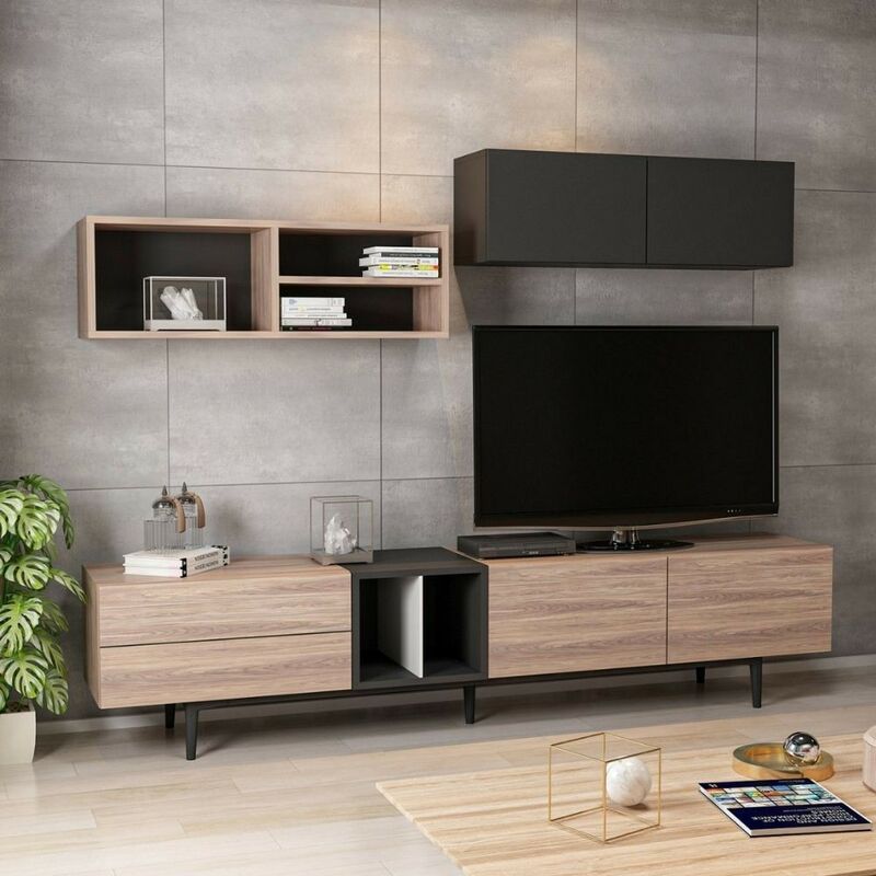 foto del prodotto homemania parete attrezzata diany 195 colore rovere antracite