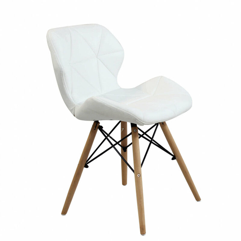 foto del prodotto homeness sedia da interno con struttura in legno e seduta in ecopelle exagon white