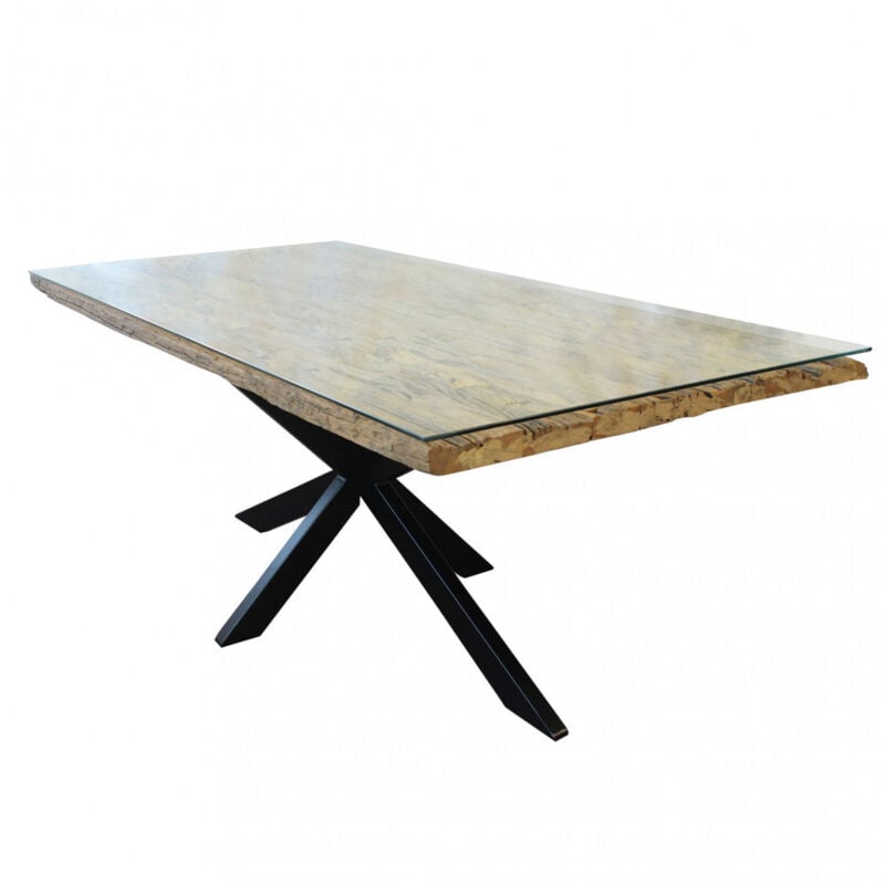 foto del prodotto homeness - tavolo da pranzo 200x100 cm design moderno gambe intrecciate con piano in legno e vetro albin