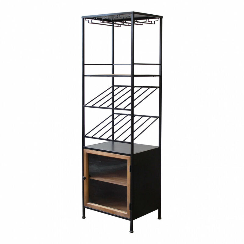 foto del prodotto homeness vetrina cantinetta per bar e pub in metallo e legno con stand porta bottiglie e appendi calici linea industrial