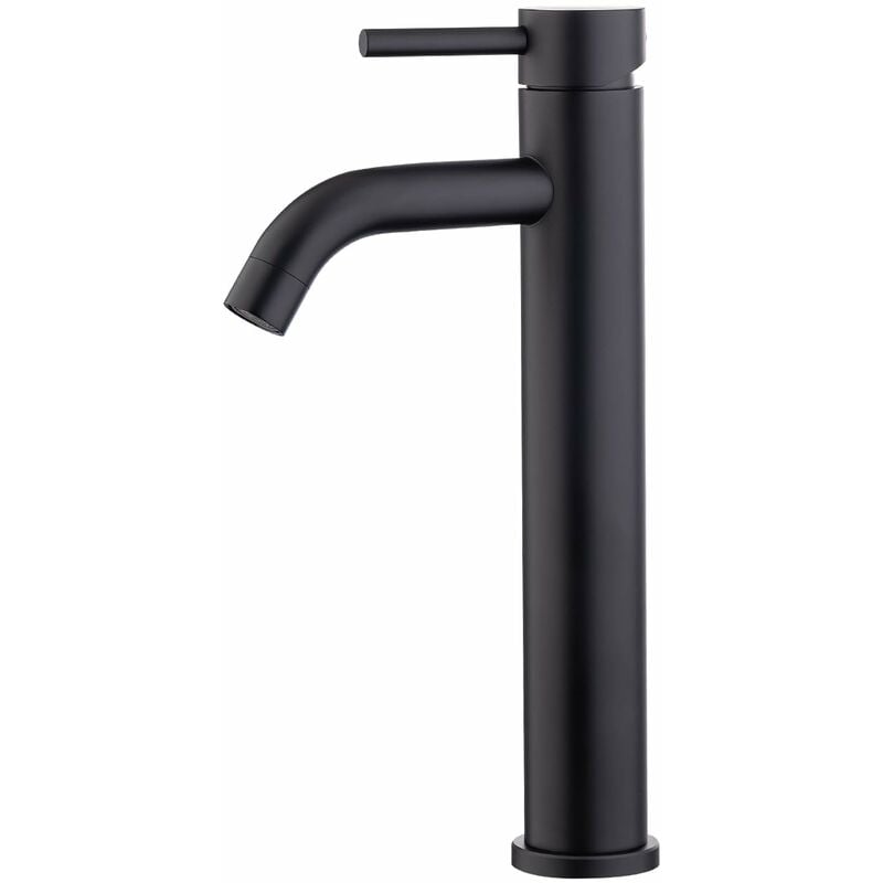 foto del prodotto hommoo ibergrif rubinetto per bagno nero opaco, rubinetto per lavabo alto con altezza del beccuccio 205 mm per lavabo da appoggio, miscelatore per