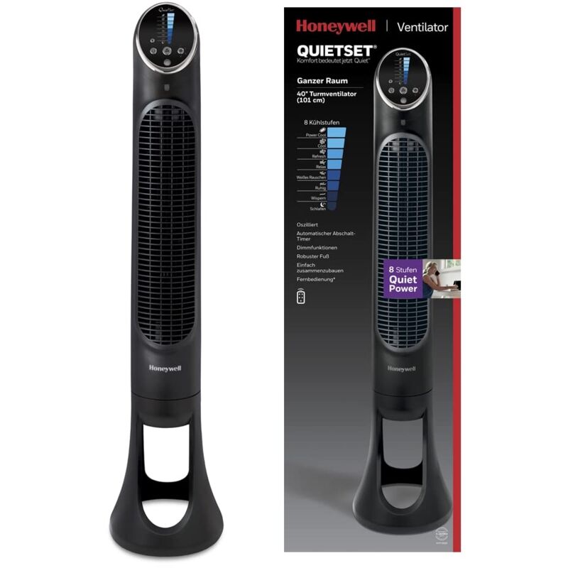 foto del prodotto honeywell ventilatore a torre quietset 8 impostazioni di velocit , rotazione a 80 , timer, telecomando a distanza, funzioni di regolazione
