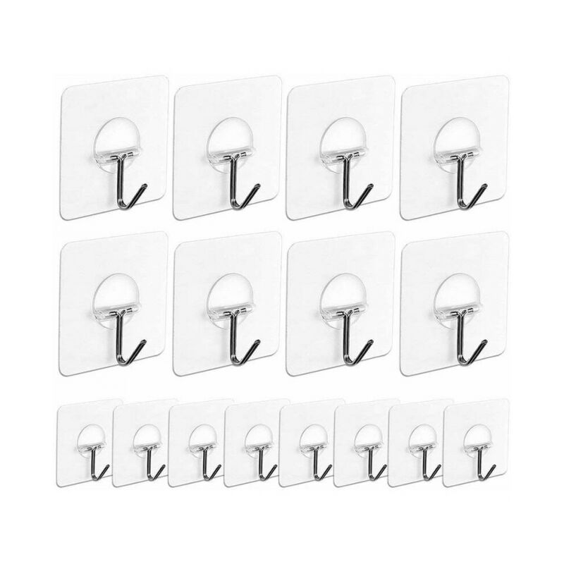 foto del prodotto hooks16, gancio porta asciugamani da parete autoadesivo in viscosa trasparente 7,2 cm x 7,2 cm per arazzi da parete e soffitto per cucina e bagno,