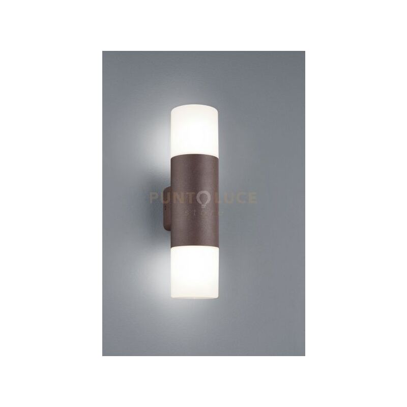 foto del prodotto hoosic applique da esterno doppio diffusore fusione di alluminio colore ruggine h. 33cm 2 luci attacco e27
