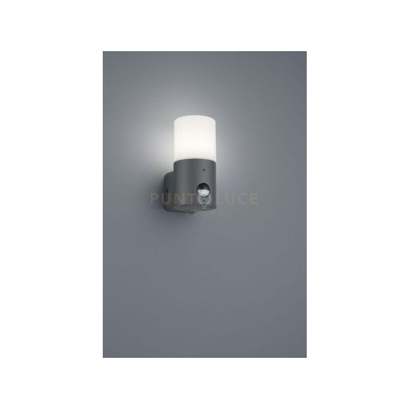 foto del prodotto hoosic applique led cilindro antracite e diffusore bianco con sensore di movimento h.17 cm 1 luce attacco e27